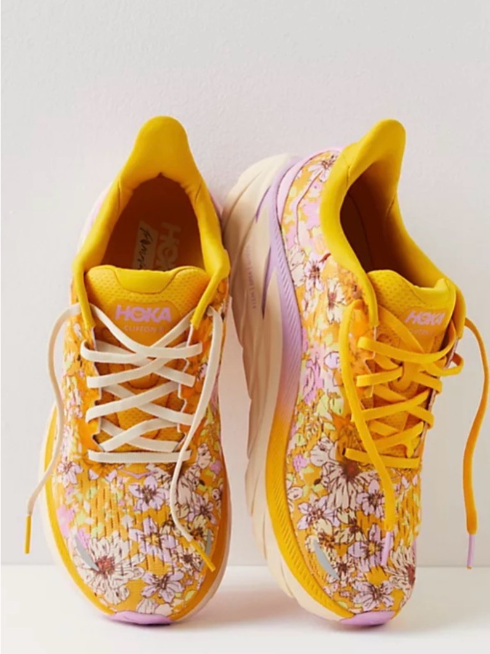 Hoka One One Women's Yellow Floral Athletic Sneakers